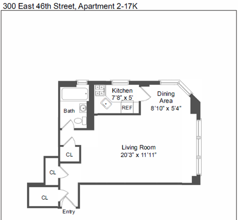 Floor plan for studio, 1 bath, 503 sqft